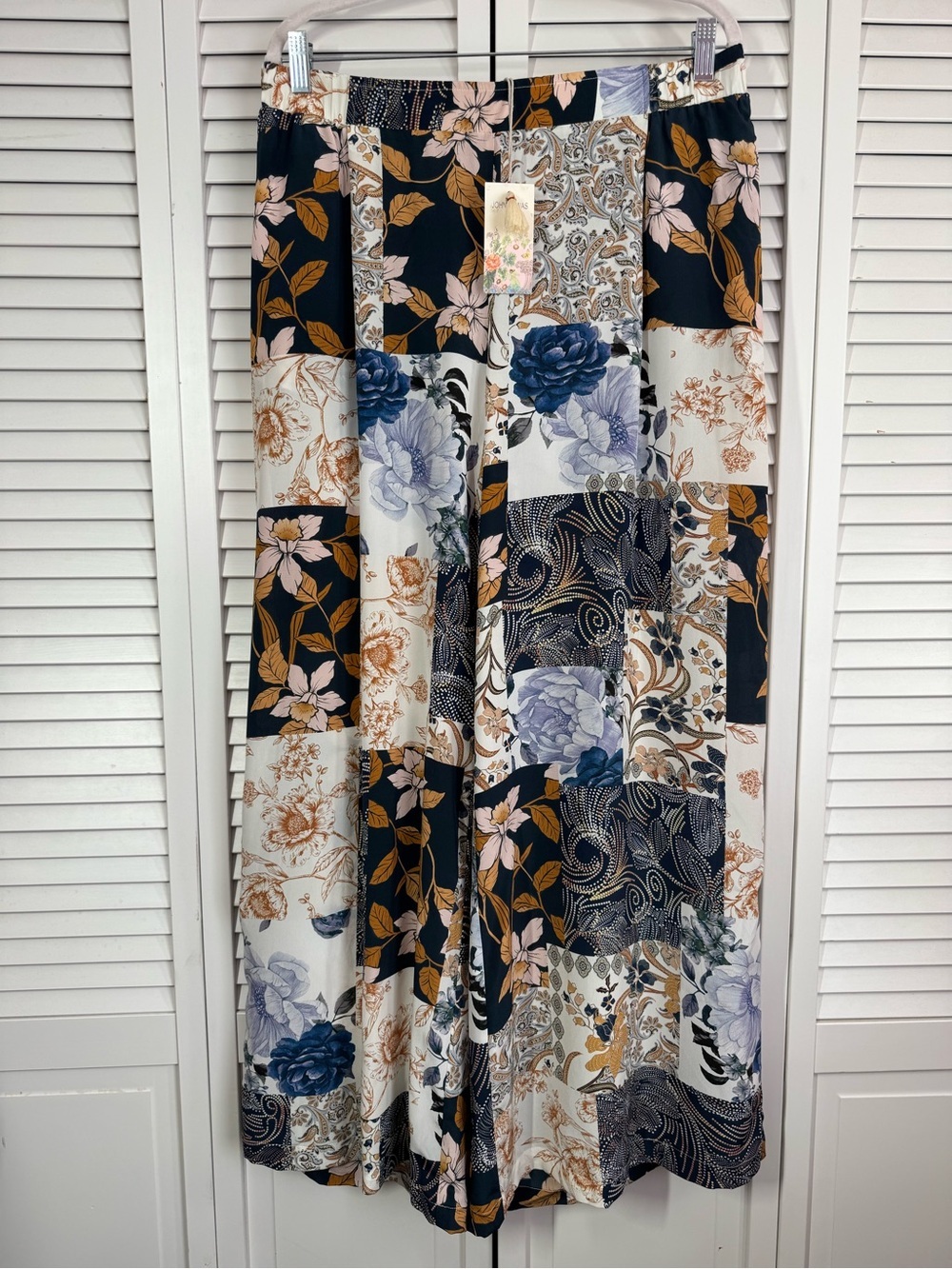 Johnny Was Jade Polaris Silk Easy Pant Wide Leg Patchwork Print Floaty Large NWT - Picture 2 of 9